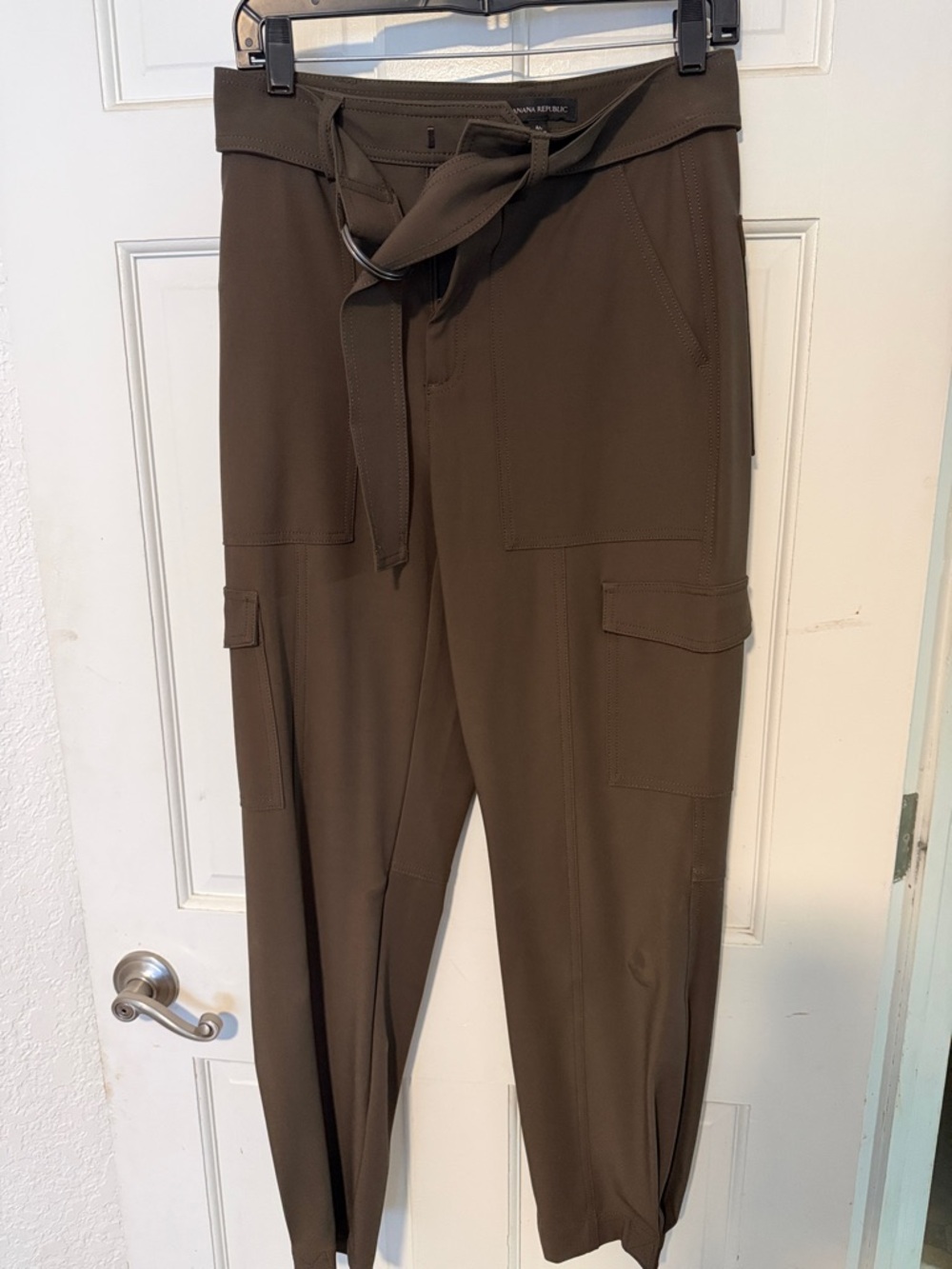 Banana Republic Olive-Brown Cargo Ankle Pants with Tie Waist